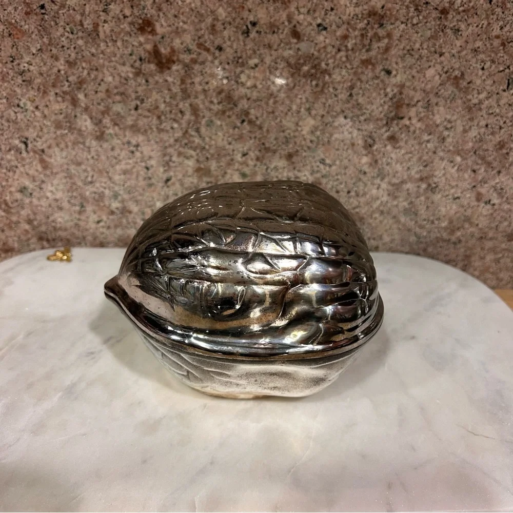 Vintage Walnut‑Shaped Silver‑Plated Nut / Candy Dish — Japan, c.1970s